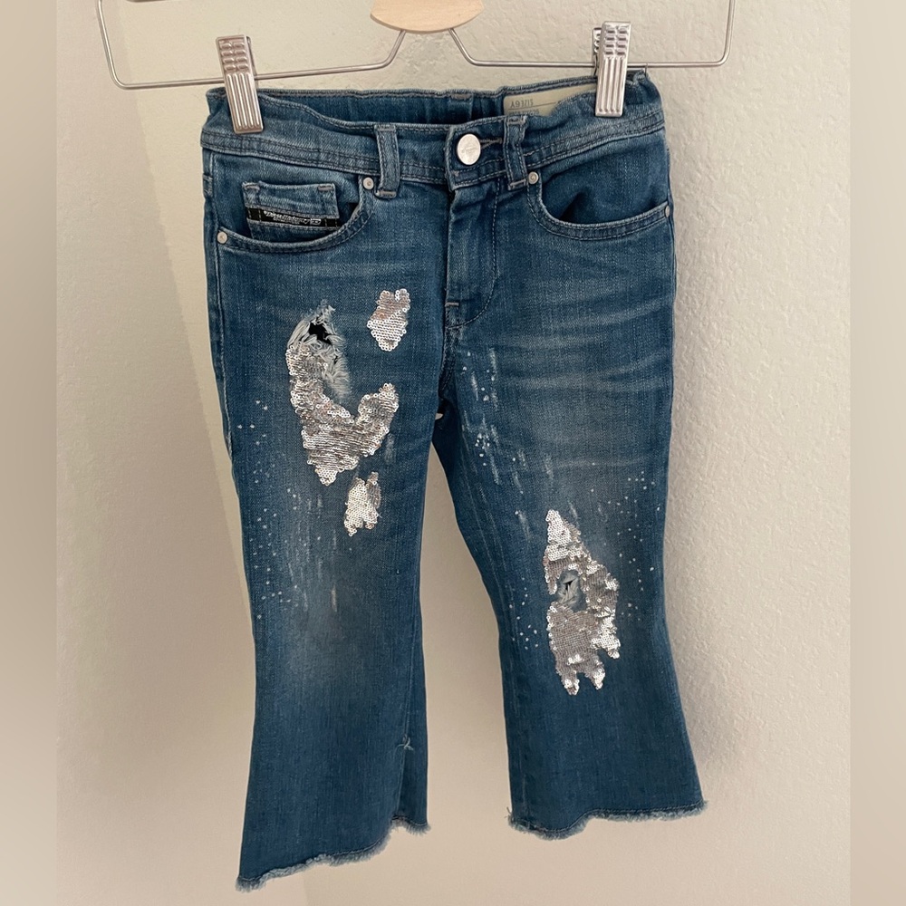 DIESEL Y2K Girls Blue Prilla J Slim Sequin Distressed Cropped Bootcut Jeans